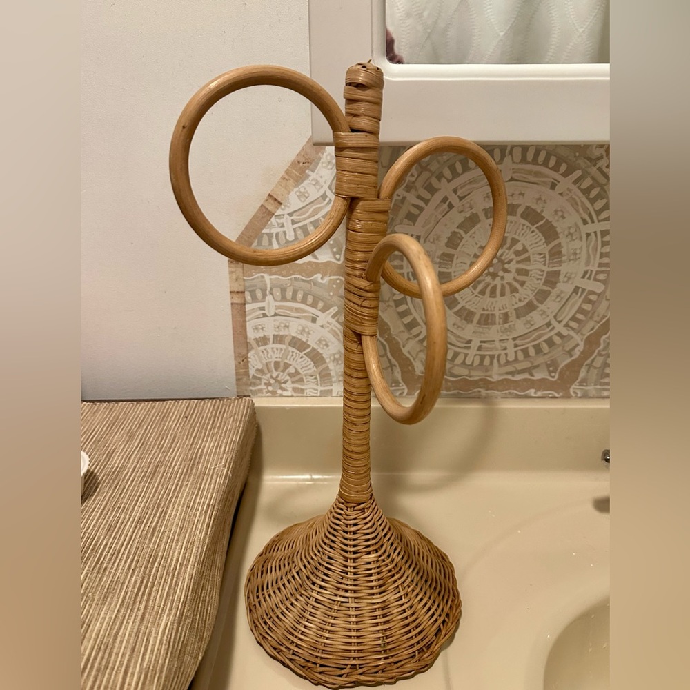 Vintage Bamboo and Wicker Towel Holder